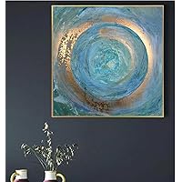 HOLEILUCK Gold Frame Nordic Abstract Art Blue Painting on Canvas Scandinavian Wall Pictures Living Room Posters Ready to Hang 55x55cm/22x22inch With-Gold-Frame Ready to Hang