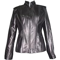 8P Size Women Petite Fashion 4187 Soft Genuine Leather Biker Jacket Black