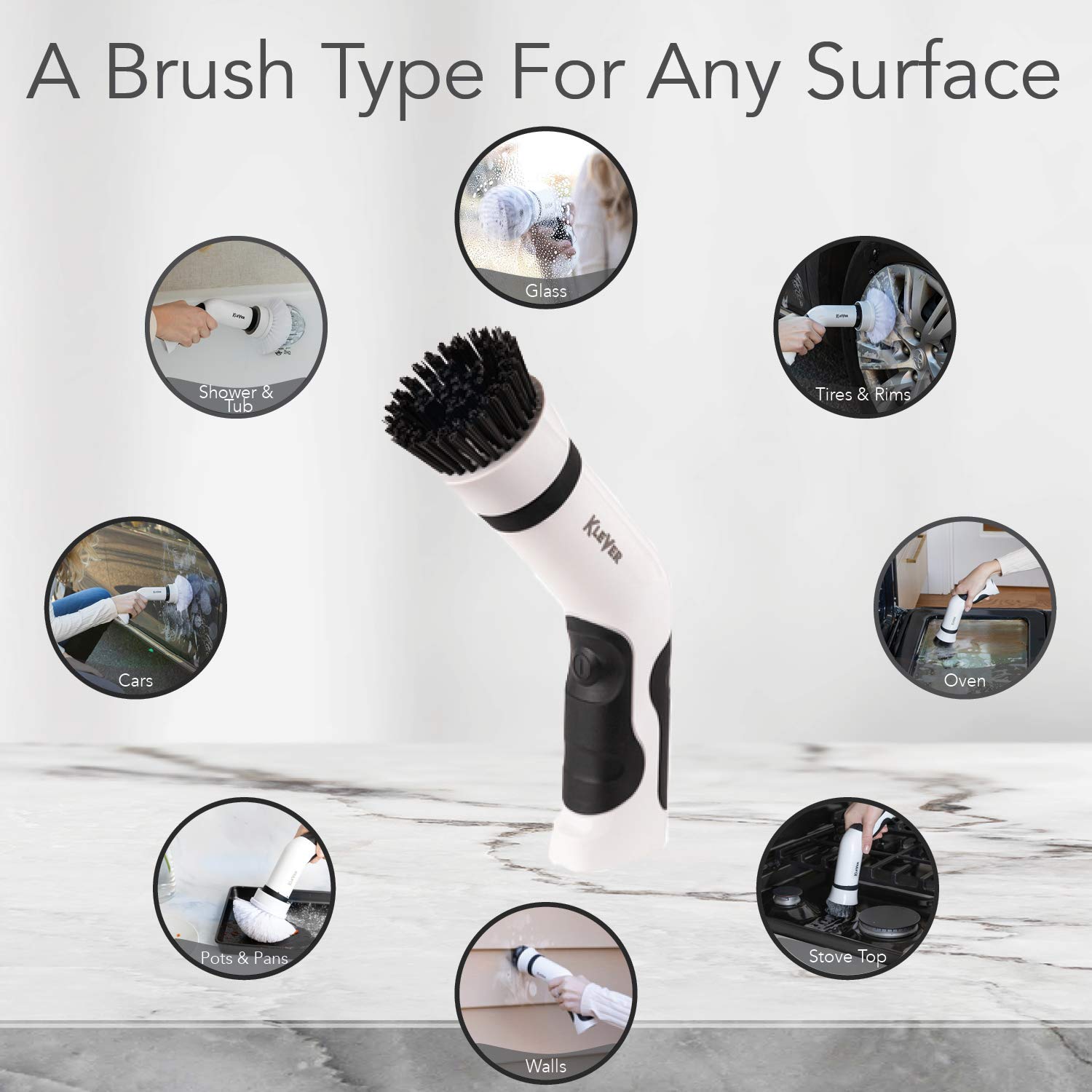 Klever Electric Spin Power Scrubber-The Expert Kitchen & Bathroom Cleaner | Includes 8 Versatile Scrub Brushes | Cordless, Rechargeable, & Lightweight