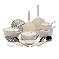 GreenPan Padova Hard Anodized Healthy Ceramic Nonstick 17 Piece Cookware Set, PFAS-Free, Induction, Dishwasher Safe, Oven Safe, Taupe