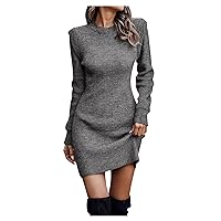 Women's Casual Dresses Temperament Fall Winter Solid Color Round Neck Long Sleeve Sexy Dress
