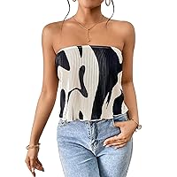 Verdusa Women's Colorblock Tube Top Casual Strapless Blouse Plisse Tops Black and White Large