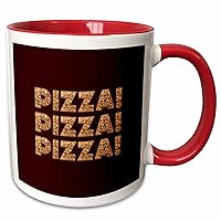 3dRose Pizza Pizza Pizza - pizza decorated text art on maroon background - Mugs (mug_340623_10)