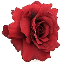 Full 5 inch Red Rose Silk Flower Hair Clip