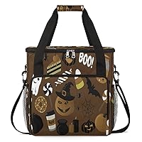 Halloween Jack Lantern Cobwebs Coffee Maker Carrying Bag Compatible with Single Serve Coffee Brewer Travel Bag Waterproof Portable Storage Toto Bag with Pockets for Travel, Camp, Trip