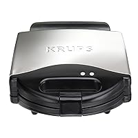 KRUPS F654 Belgian Waffle Maker with Nonstick Plates LED Indicators and Stainless Steel Housing, 4-Slices, Silver