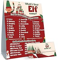 What is Your Elf Name Game, Elf Theme Birthday Game Set, Including 1 Elf Name Game Double Sided Sign and 30 Name Sticker, Birthday Party Game for Boys and Girls, Elf Birthday Party Game for Kids