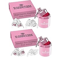 Eargasm Pink Edition Set: 1 Pair of High Fidelity Ear plugs + 1 Pair of Smaller Earplugs for Concerts, Music Festivals, Sports, Noise Sensitivity