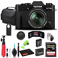 FUJIFILM X-T30 II Mirrorless Camera with 18-55mm Lens (Black) (16759677) with 64GB Extreme Pro SD Card + Soft Case + Compatible Battery + Tripod + Remote + Cleaning Kit + More