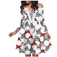 Christmas Womens Dress, Fashion Casual One Shoulder Retro Printed Plush Party Long Sleeved Dress Vintage for Women Fall Wedding Guest Dress Photo Outfit Plaid Cocktail Dresses (XL, Navy)