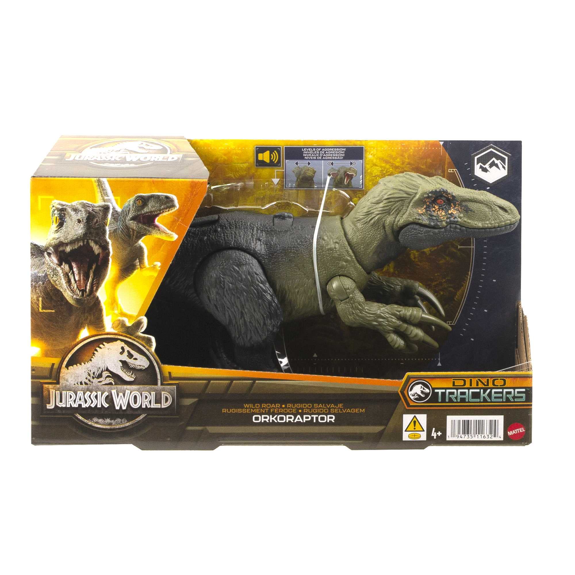 Jurassic World Dinosaur Toy Orkoraptor with Roar Sound & Attack Action, Wild Roar Posable Figure, Physical & Connected Digital Play