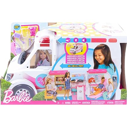 ​​​Barbie Playset with 20+ Accessories, Emergency Vehi​​cle Transforms into 2+ Foot Hospital with Lights and Sounds, Care Clinic​​​​​​​​