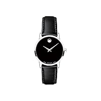 Movado Women's Museum Stainless Steel Watch with Concave Dot, Silver/Black Strap (Model: 607274)