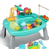 Water Table for Toddlers 1 Set Electric Waterproof Circulated Sensory Table with Flower Waterwheel Detachable Cute Kids Water Table for Fishing Game Pretend Play, Toddler Water Table