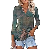 Tops for Women 2024, Women's 3/4 Sleeve T Shirts V Neck Collared Casual Tees Blouse Oversized Tee Trendy, S XXXL