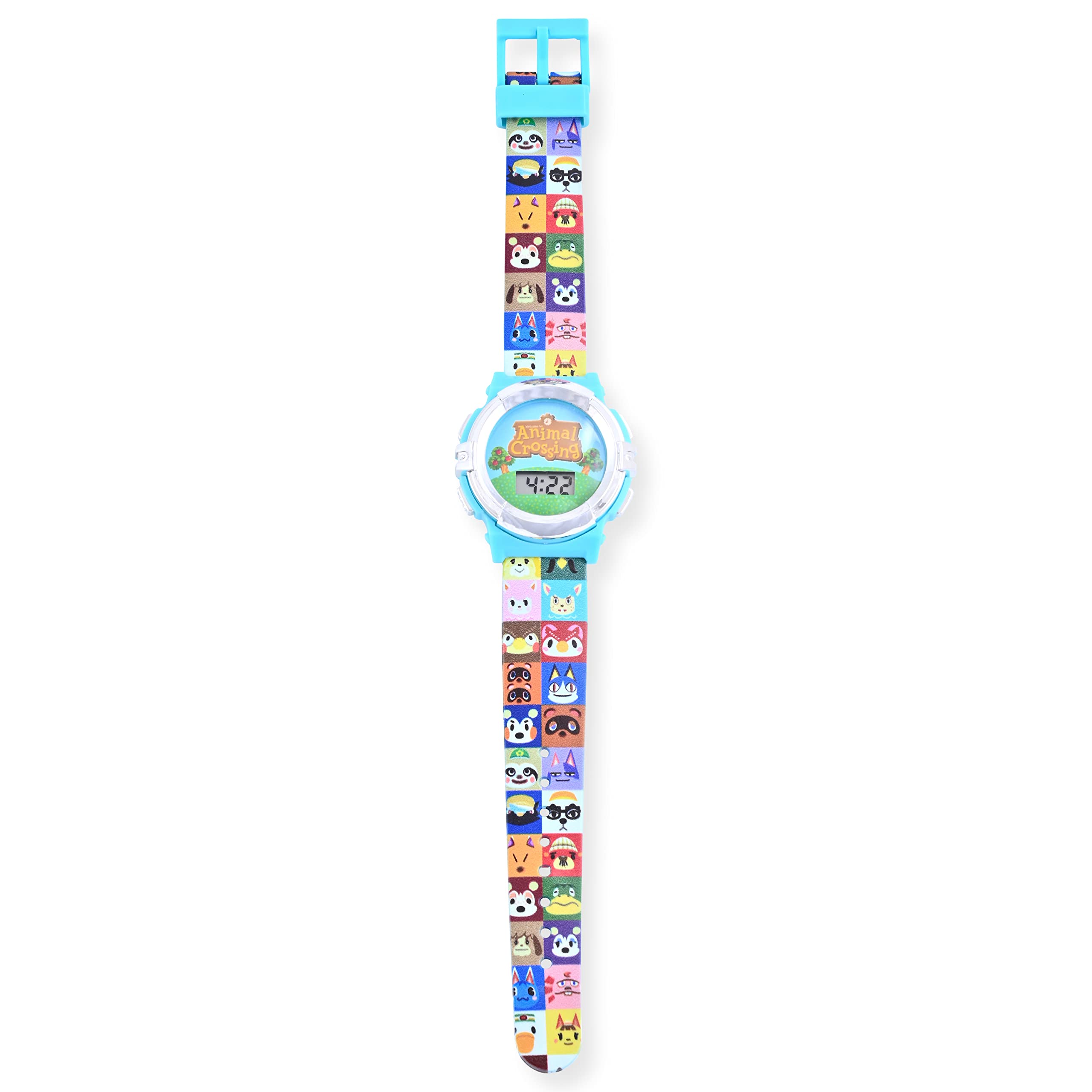 Accutime Animal Crossing Kids Digital Watch - LED Flashing Lights, LCD Watch Display, Kids, Girls Or Boys Watch, Plastic Strap in Multi Color Band (Model: ANC4003AZ)