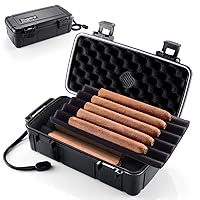 Travel Cigar Humidor Case with Humidifier Disc - Waterproof, Airtight, Durable and Crushproof - Holds up to 10 Cigars, Portable Cigar Box Gift for Men