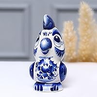 AEVVV Handcrafted Gzhel Porcelain Parrot Figurine, Traditional Russian Cobalt Blue Artwork, Interior Decorative Souvenir, 3.9-inch