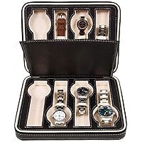 Watch Box Watch Storage Display Box Storage Zipper Case 8 Grids Leather Case Faux(Black) Watch Organizer Collection