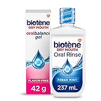 Biotene Fresh Mint Moisturizing Oral Rinse Mouthwash, Alcohol-Free, for Dry Mouth, 33.8 ounce & Biotene OralBalance Moisturizing Gel Flavor-Free, 1.5 ounce (Packaging May Vary)