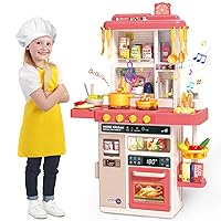 UNIH Kids Play Kitchen Playset, Toy Kitchen for Toddlers,Kitchen Set with Light and Sounds Pretend Play Kitchen Toys for Girls Boys 3 4 5 Year Old