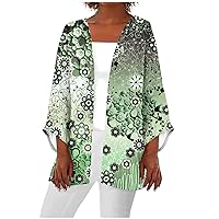 Beach Wear for Women 2024 Womens Clothes Hawaii Must Haves Womens Tops 3/4 Sleeve Lace Shrug Plus Size Womens Dressy Tops Summer Blazer for Women Tropical Outfits Womens Green 5XL