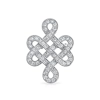 Eternal Celtic Love Knot Work Cubic Zirconia Pave CZ Wedding Brooch Pin For Women Rhodium Plated Brass 1.2 Inch