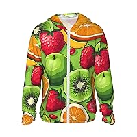 Sun Protection Hoodie Jacket Long Sleeve Zip Various Fruits Print Sun Shirt With Pockets For Men Women