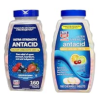 Rite Aid Ultra Strength Antacid Chewables Bundle, Calcium Corbonate 1000mg - Assorted Berry 160 Count + Assorted Fruit 160 Count