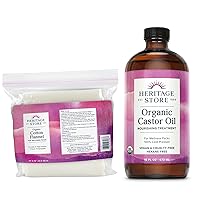 HERITAGE STORE Organic Castor Oil Pack Wrap - Castor Oil Packs Kit - Heat Compress for Abdomen, Joints, Overall Health - 16oz Cold Pressed Organic Castor Oil and 13 x 15 in. Organic Cotton Flannel