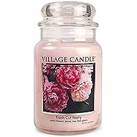 Village Candle Fresh Cut Peony Large Glass Apothecary Jar, Scented Candle, 21.25 oz.