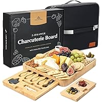 LAH Kitchen Large Charcuterie Board Gift Set: Insulated Travel Bag -Charcuterie Trays - Bamboo Cheese Board for Wedding Gifts for Woman -House Warming Gift Cheese Set 13” x 15 x 2”