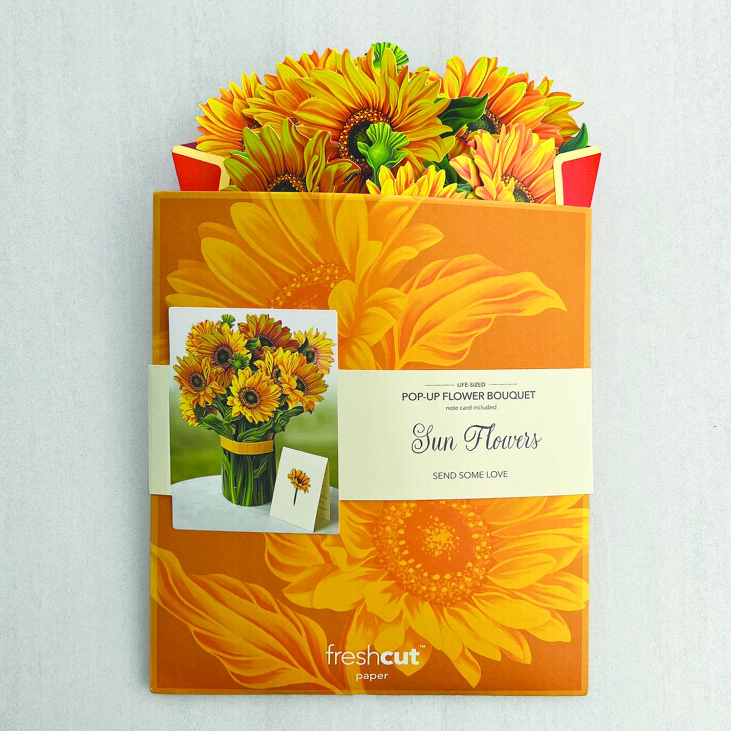 Freshcut Paper Pop Up Cards, Sunflowers, 12 inch Life Sized Forever Flower Bouquet 3D Popup Greeting Cards with Note Card and Envelope