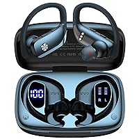 bmani Wireless Earbuds Bluetooth Headphones 48hrs Play Back Sport Earphones with LED Display Over-Ear Buds with Earhooks Built-in Mic Headset for Workout Black