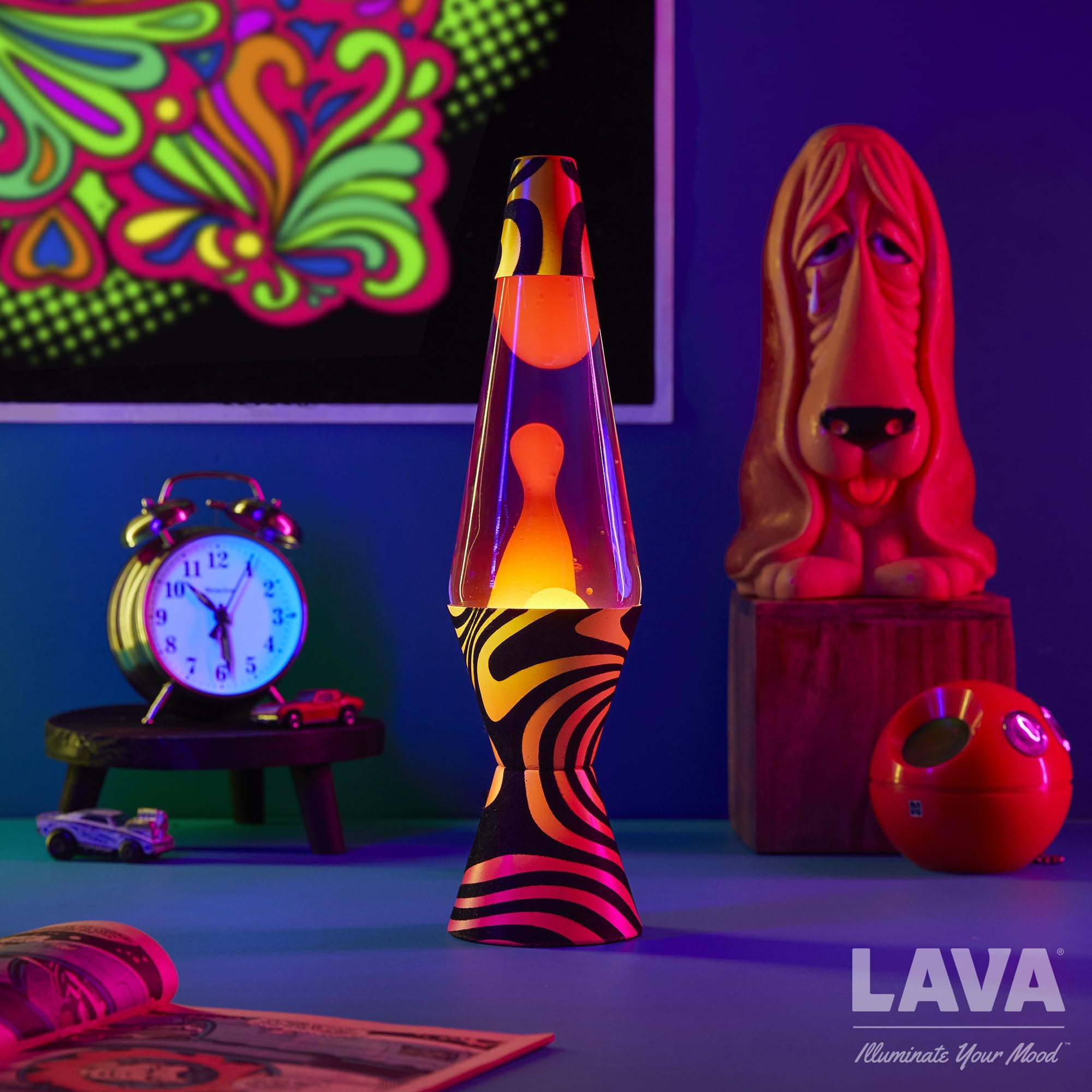 Lava Original Lamp 14.5'' Groovy Gradient Flocked Base - Yellow Wax and Purple Liquid - Home Décor Motion Lamp - 2015