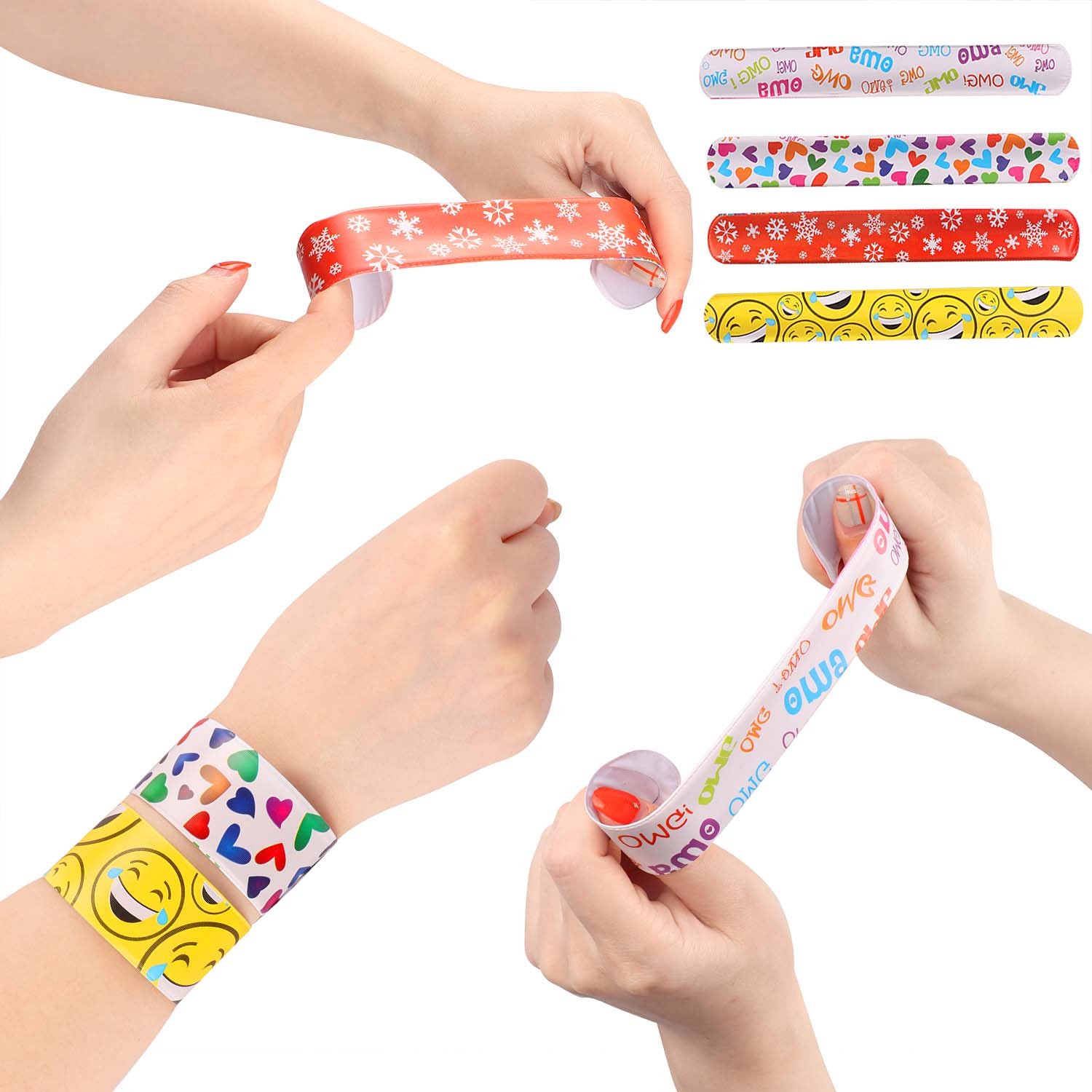 100 PCS Slap Bracelets Party Favors with Colorful Hearts Animal Print Design Retro Slap Bands for Kids Adults Birthday Classroom Gifts (100PCS)