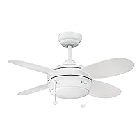 Litex Finish Includes LED MLV36MWW4L Maksim Collection 36-Inch Ceiling Fan with Five Matte White Blades and Single Light Kit with Opal Frosted Glass, 36 Inch