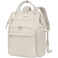 17 Inch Laptop Backpack Carry On Backpack for Women Men Computer Work Bag, Large Capacity Waterproof Backpack with USB Port & RFID Pockets, College Daypack Business Travel Backpack, Beige