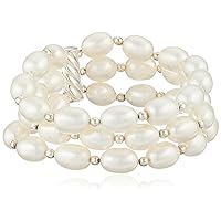 Sterling Silver Beads 8-9mm White Cultured Freshwater Pearl Strand Bracelet, 7.25