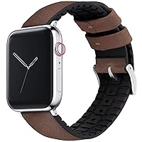 BARTON WATCH BANDS- Black Leather and Rubber Hybrid - Choose Color & Size - Compatible with All Apple Watches (Ultra, SE, 8, 7, 6, 5, 4, 3, 2, 1) - 38mm, 40mm, 41mm, 42mm, 44mm, 45mm, 49mm