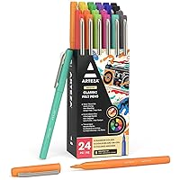 ARTEZA Felt Tip Pens, Set of 24, 12 Rainbow Colors, 1.0–1.5 mm Fiber Tip, Quick-Drying Water-Based Ink, Art Supplies for School, Office, and Home
