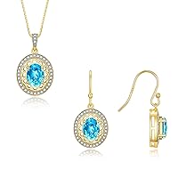 Matching Jewelry Set Yellow Gold Plated Silver Princess Diana Inspired: Ring & Pendant Necklace with 18