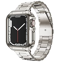 Compatible with Apple Watch Band and Case, Stainless Steel Metal Chain with TPU Cover, Smart-Watch Link Bracelet Strap, Wrist-Band for i-Watch Ultra Ultra2 Series 9 8 7 6 5 4 3 2 1 SE
