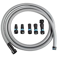 Cen-Tec Systems 94709 Quick Click 16 Ft. Hose for Home and Shop Vacuums with Expanded Multi-Brand Power Tool Adapter Set for Dust Collection, Silver