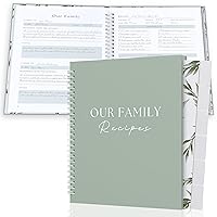 Recipe Book To Write In Your Own Recipes with 6 Custom Dividers - Blank Spiral DIY Personalized Family Cookbook Journal, Fits 118 Empty Recipe Templates to Fill In - Cooking Notebook Keepsake - Sage