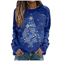 Women's Casual Tops Fashion Christmas Print Long Sleeve O Neck Pullover Top Blouse Sweatshirt, S-3XL