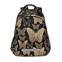 Fluttering Golden Butterflies On Black Backpacks Travel Laptop Daypack School Book Bag for Men Women Teens Kids