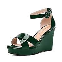 Womens Open Toe Buckle Round Toe Sexy Patent Ankle Strap Night Club Platform Wedge High Heel Heeled Sandals 4 Inch