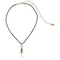 1928 Jewelry Women's Black Choker Navette Green And Crystal Accent Drop Necklace 14