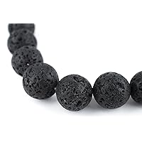 TheBeadChest 14mm Black Lava Gemstone Beads Round Crystal Energy Stone Healing Power for Jewelry Making, 15 Inch Strand